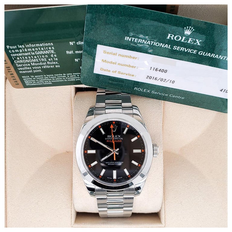Rolex Milgauss 40MM 116400 Edelstahl-Uhrenschachtel mit schwarzem  Zifferblatt im Angebot bei 1stDibs
