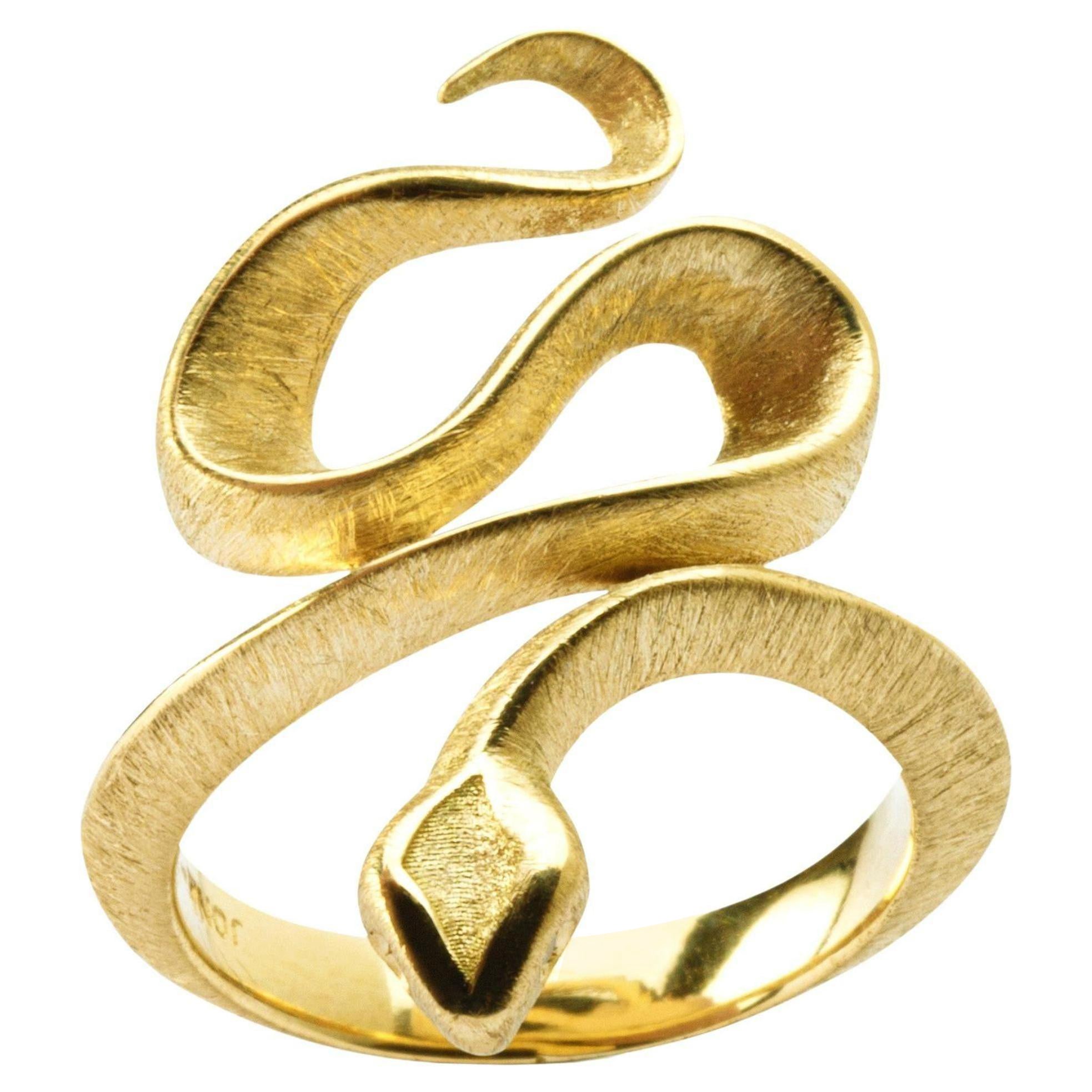 Alex Jona White Diamond 18 Karat Yellow Gold Coil Snake Ring For Sale