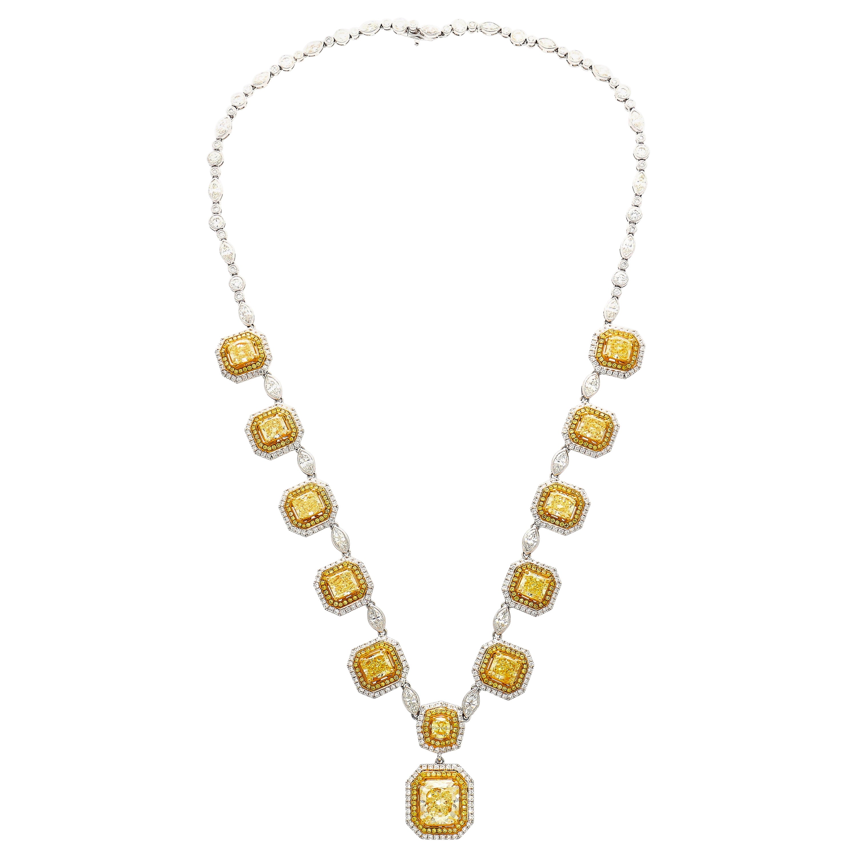 GIA Certified 25 Carat TW Radiant Cut Fancy Yellow Diamond Charm Necklace