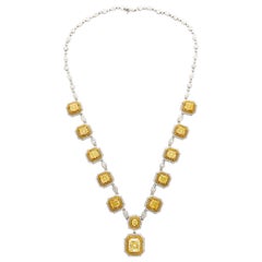 GIA Certificado 25 Quilates TW Corte Radiante Diamante Amarillo Fantasía Collar con Encanto