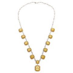 Collier à breloques en diamants jaunes fantaisie taille radiant de 25 carats certifiés GIA