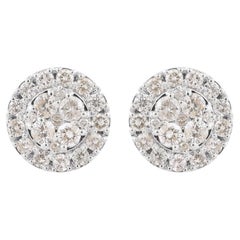 Natural 1.77 Carat SI/HI Diamond Disc Stud Earrings 14k White Gold Fine Jewelry