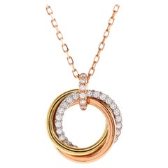 Cartier Trinity Pendant Necklace 18k Tricolor Gold with Pave Diamonds Medium