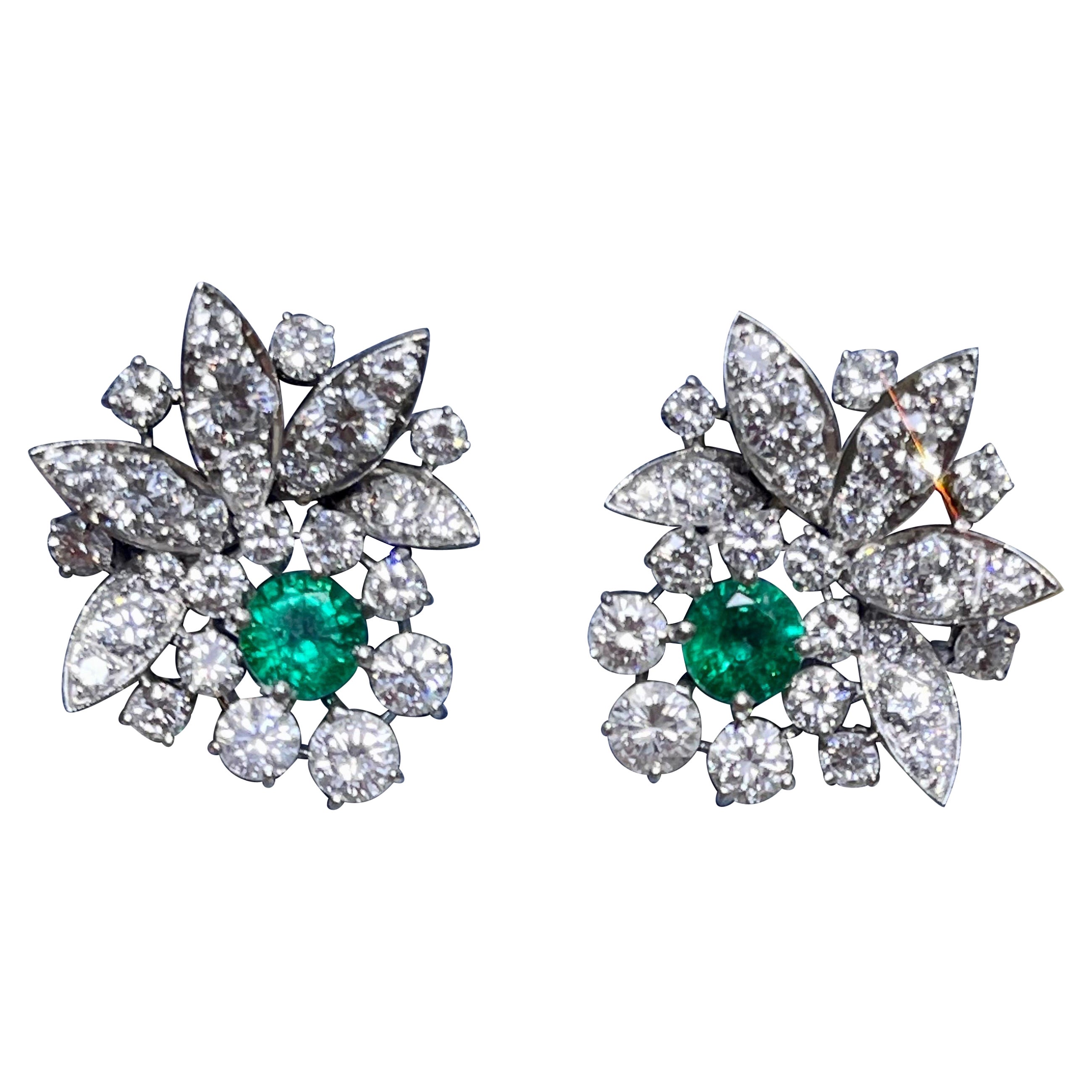 Estate Hollywood Zambian Emeralds Platinum Diamond Estate Earrings For Sale