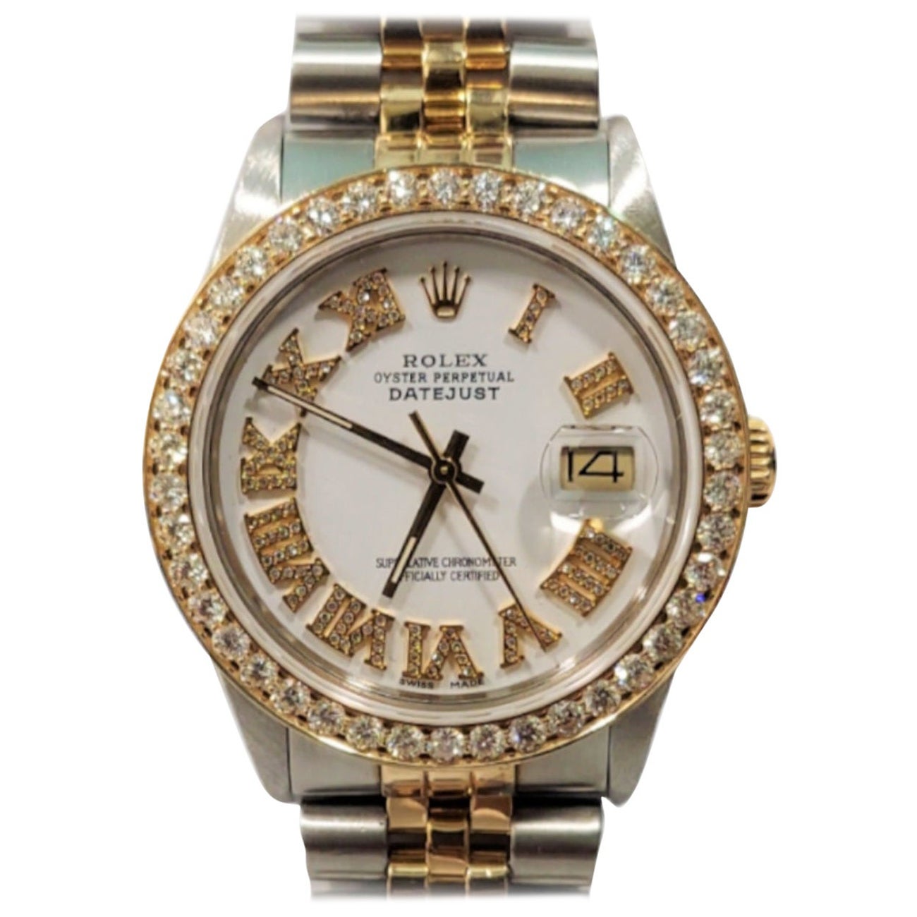 Rolex 36mm Datejust 16233 chiffre romain blanc 2,0CT diamant jubilee en vente