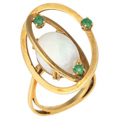 Vintage Opal Ring 14k Yellow Gold Emerald Celestial Saturn Planets Jewelry Sz 7
