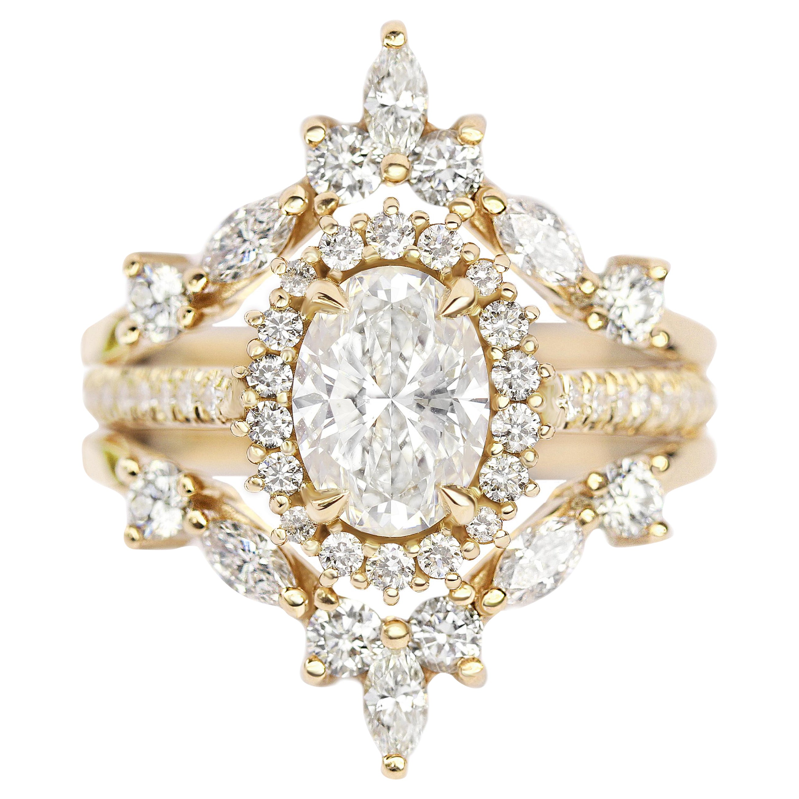 Bague de fiançailles avec halo de diamants ovales 1.0 carat et deux anneaux gigognes -  "Nia" et "Iceland"