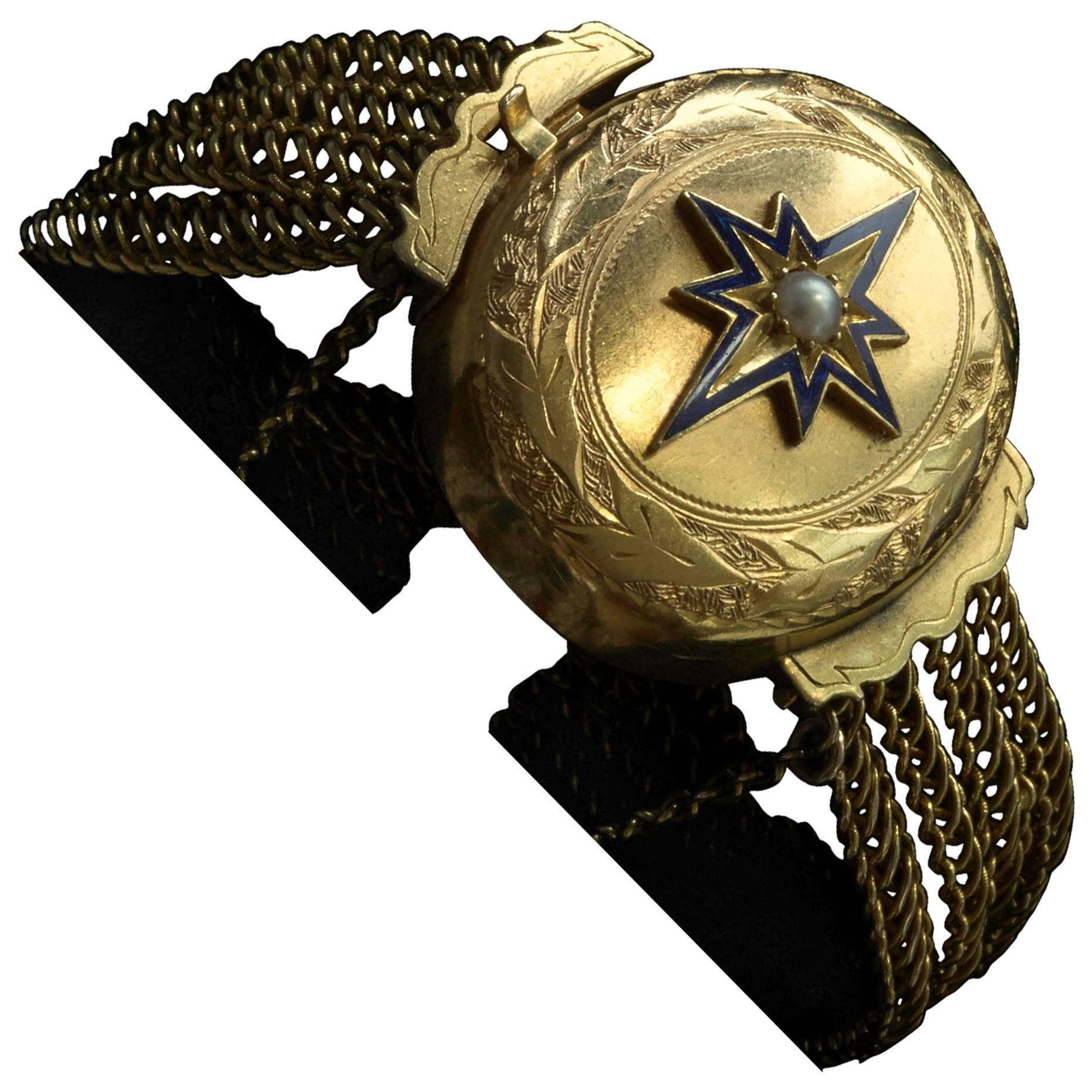 Victorian Star Enamel Locket Bracelet For Sale