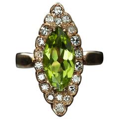 Late Victorian Peridot Diamond Gold Navette Ring