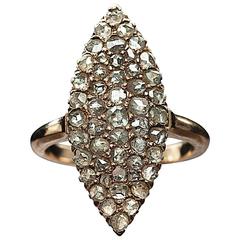 Antique Victorian Rose Cut Diamond Gold Cluster Navette Ring