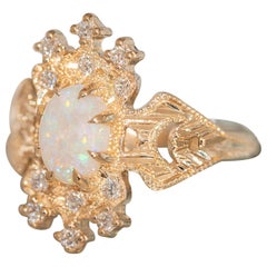 0,7 Karat australischer Opal Diamant Ovalschliff Krappen Mond Halbmond Lullaby Ring
