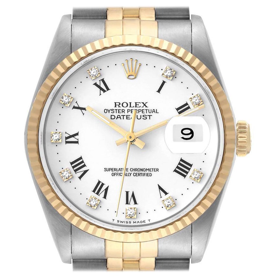 Rolex Datejust Steel Yellow Gold White Diamond Dial Mens Watch 16233