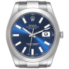Rolex Datejust II Blue Baton Dial Steel Mens Watch 116300 Box Card
