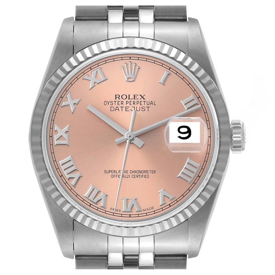 Rolex Datejust 36 Steel White Gold Salmon Dial Mens Watch 16234