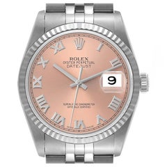 Rolex Datejust 36 Steel White Gold Salmon Dial Mens Watch 16234