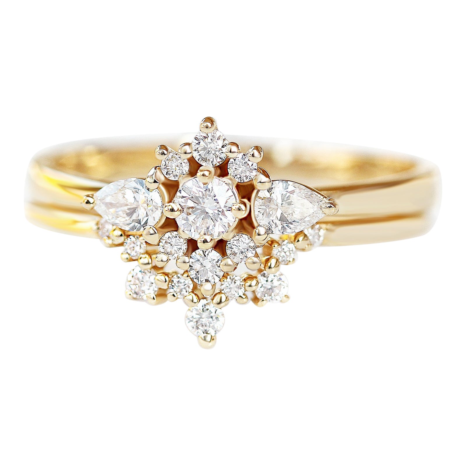 Diamond Cluster Unique Engagement Two Ring Set, Iris & sparktickles For Sale