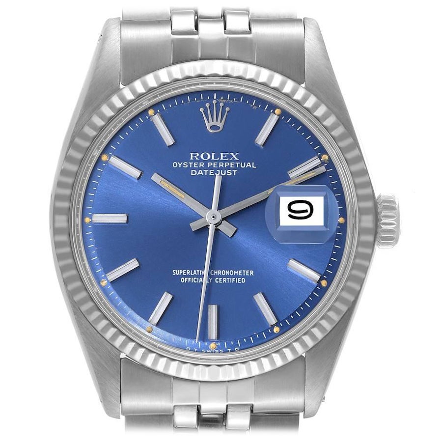 Rolex Datejust Steel White Gold Blue Sigma Dial Vintage Mens Watch 1601