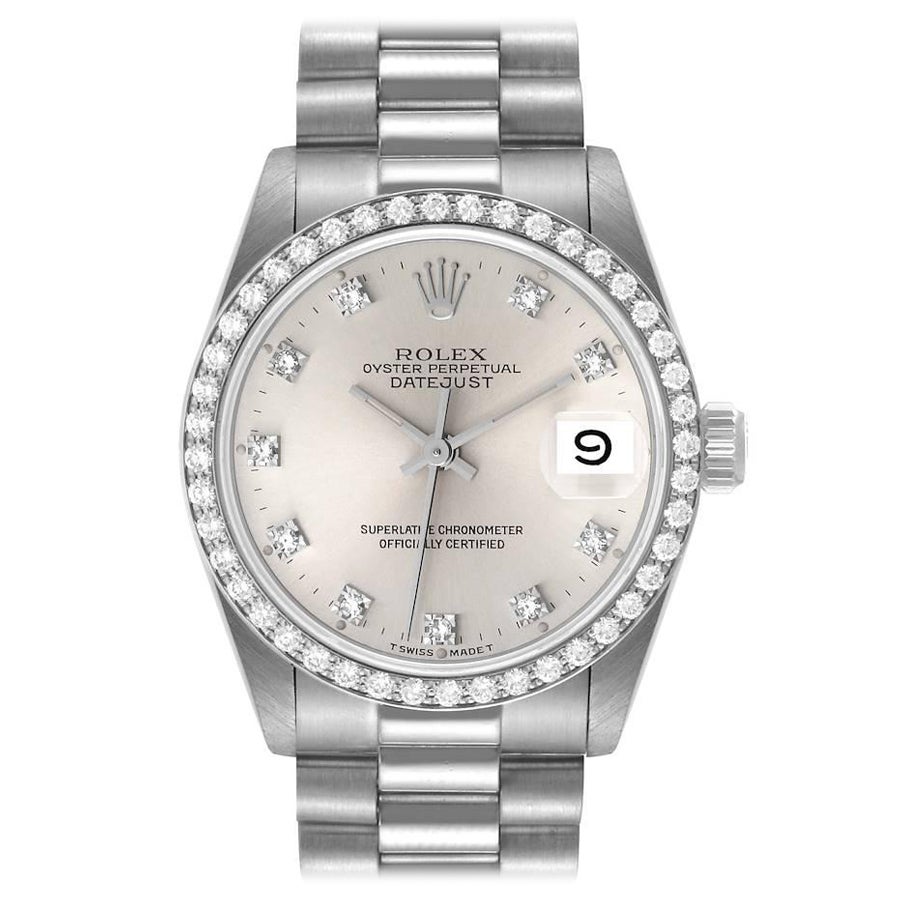 Rolex President Datejust Midsize White Gold Diamond Ladies Watch 68289