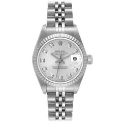Rolex Datejust 26mm Steel White Gold Silver Diamond Dial Ladies Watch 79174