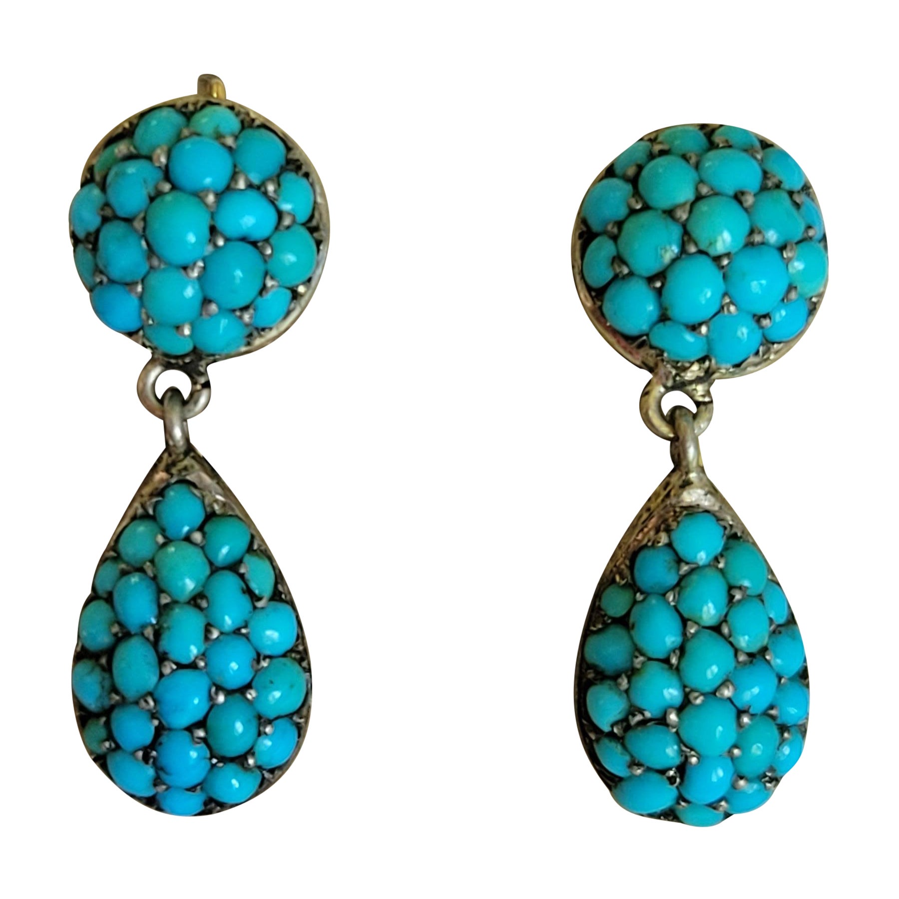 Victorian Turquoise Silver drop earrings For Sale