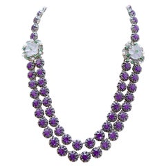 Amethysts, Tsavorite, Rock Crystal, Diamonds, Pearls, Gold and Silver Necklace.