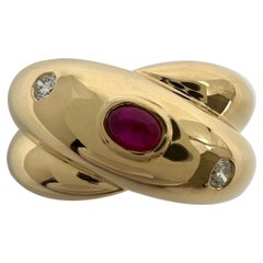 Rare Vintage Cartier Ruby Diamond Corize Oval Cabochon 18k Yellow Gold Dome Ring
