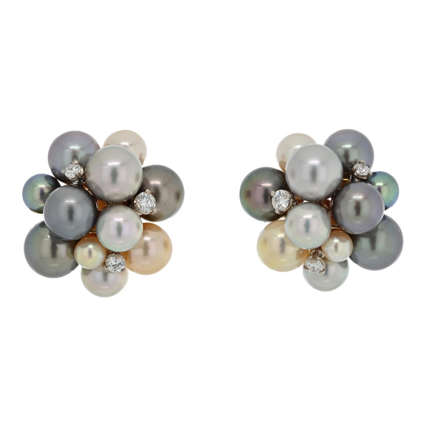 Seaman Schepps 18K Yellow Gold Pearl And Diamond Bubble Clip On Earrings
