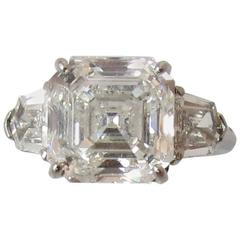 5.01 Carat GIA Cert Square Emerald Cut Diamond "Asscher" 3 Stone Platinum Ring 5