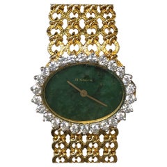 H. Stern Yellow Gold Nephrite Dial and Diamond Ladies Mechanical Wrist Watch