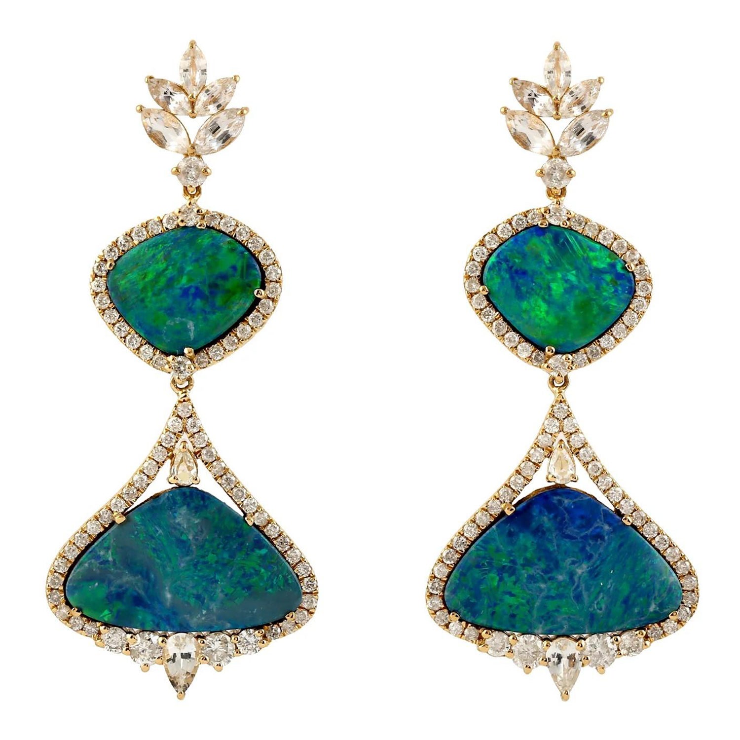 Meghna Jewels 10.27 carats Opal Diamond 18 Karat Gold Earrings  For Sale
