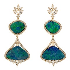 Meghna Jewels 10.27 carats Opal Diamond 18 Karat Gold Earrings 