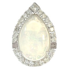 14k White Gold Pear 9.36 Carat Opal 1.96 Carat Diamond Statement Cocktail Ring