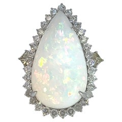 Rare 14k White Gold 25.21 Carat Opal 2.89 Carat Diamond Statement Cocktail Ring