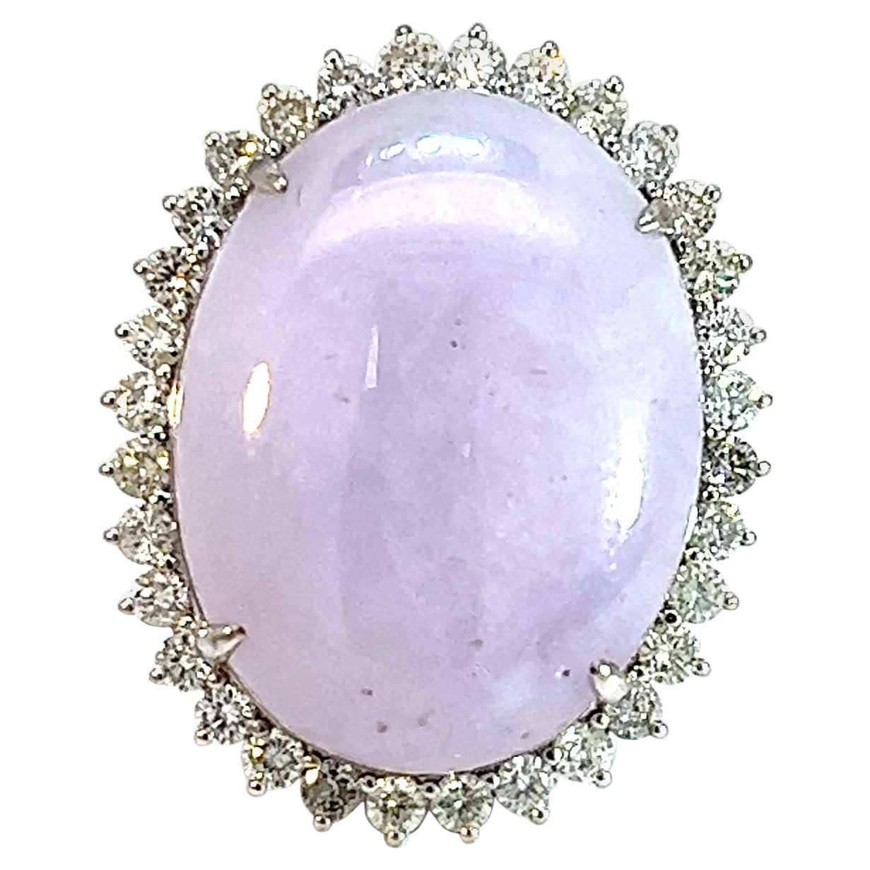 Rare 14k 29.95 Carat Lavender Jade 1.668 Crt Diamond Statement Cocktail Ring For Sale