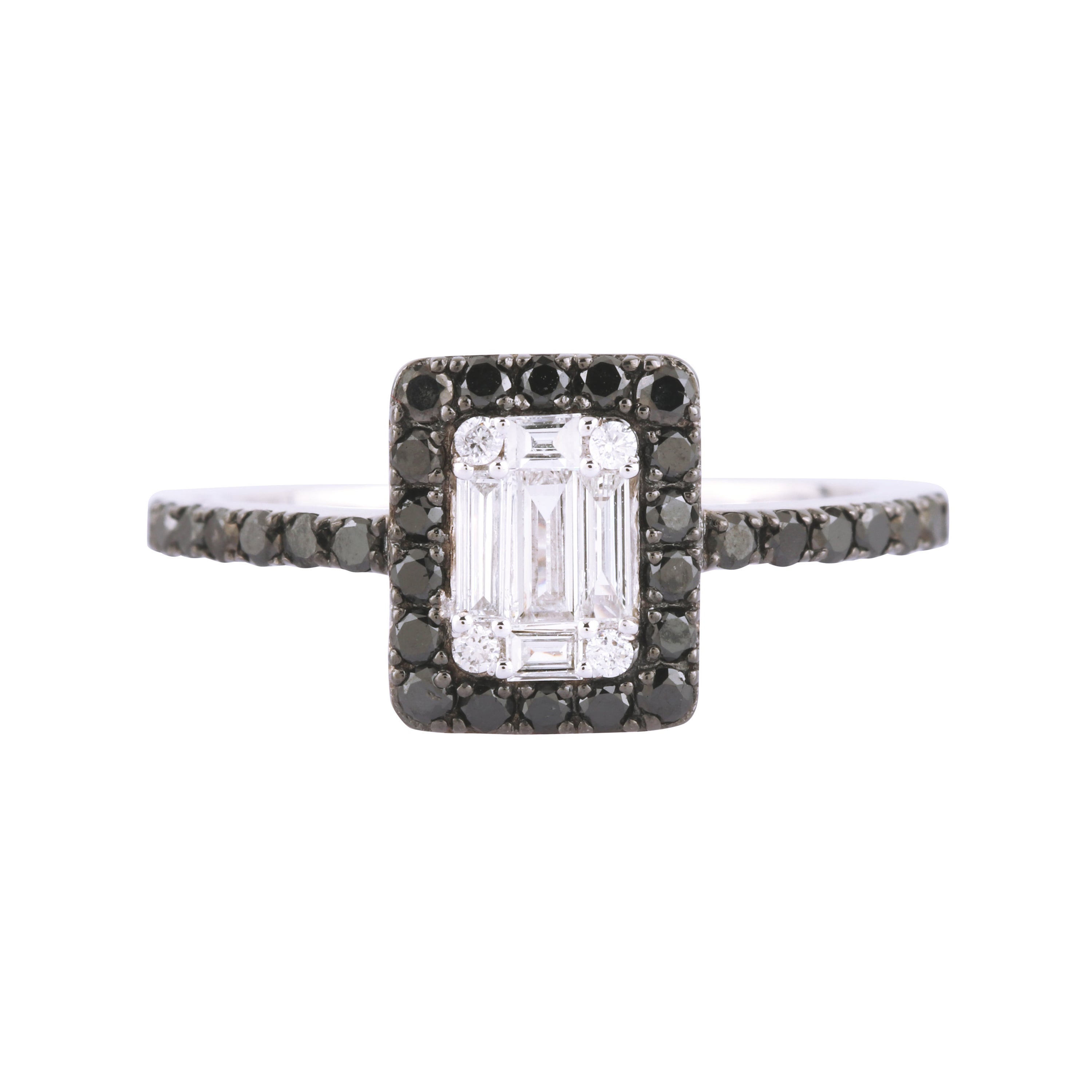 Bague en or blanc 18 carats avec diamants blancs et noirs de 0,80 carat 