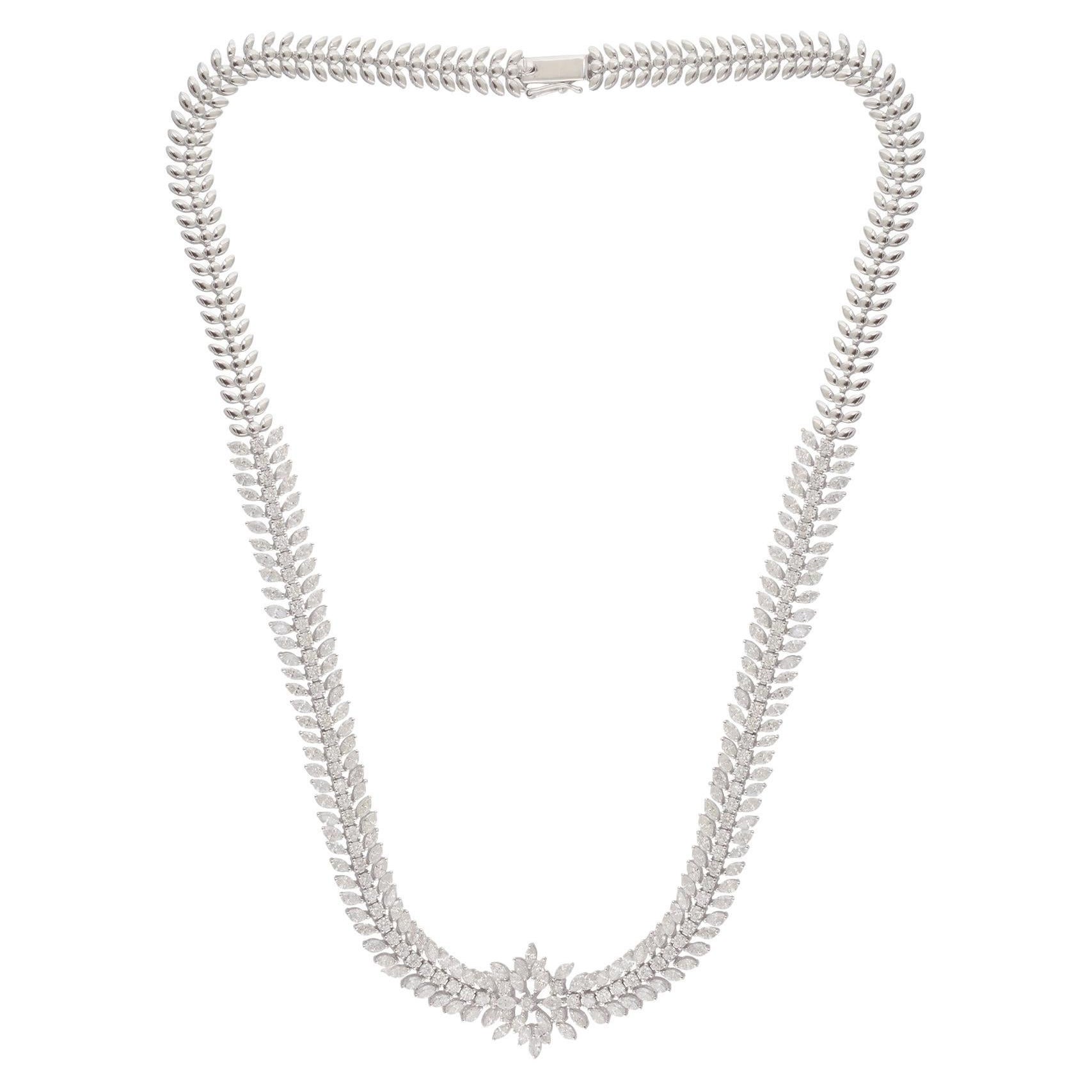 Collier véritable en or blanc 14 carats avec diamants taille marquise et rond de 12,50 carats en vente