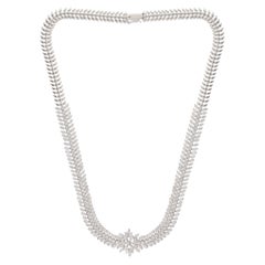 Real 12.50 Carat Marquise & Round Diamond Necklace 14 Karat White Gold Jewelry