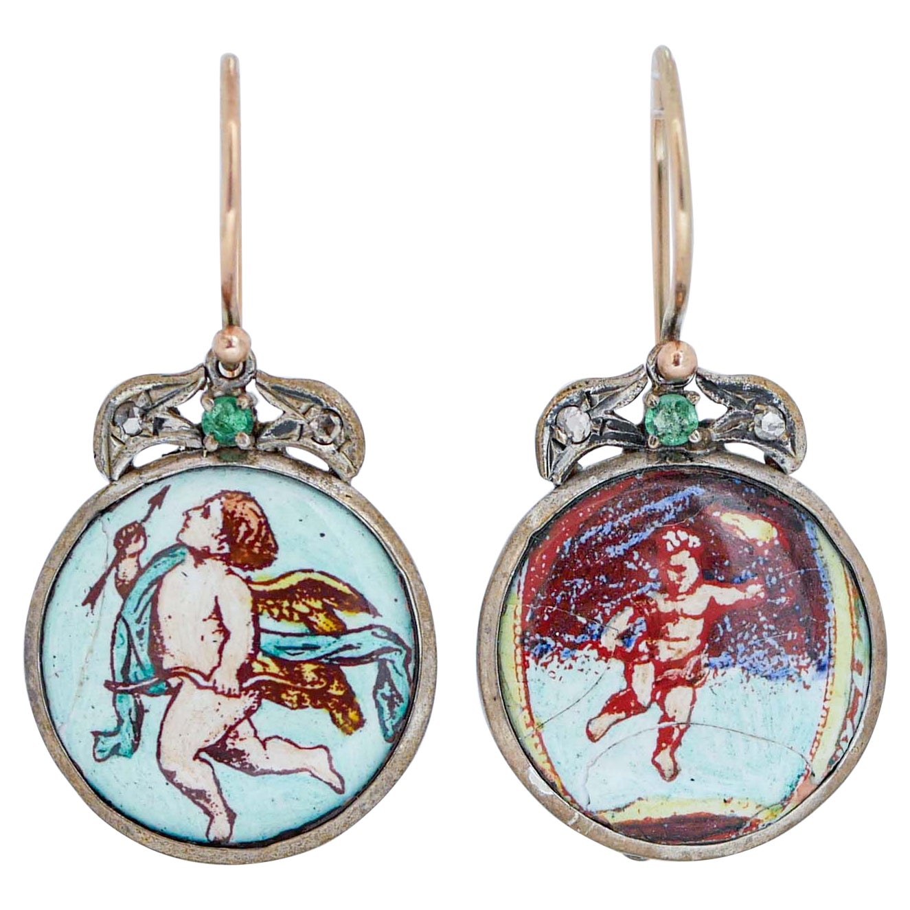 Pendientes de Esmeraldas, Diamantes, Piedras, Oro Rosa y Plata.