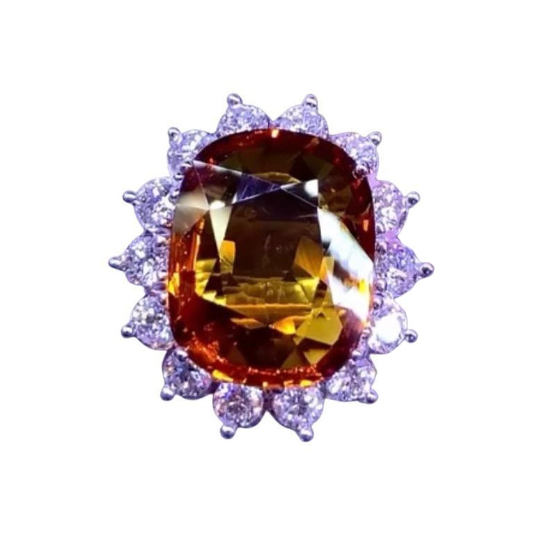 AIG Certified 17.08 Ct Orange Sapphire Diamonds 2.78 Ct 18K Gold Ring For Sale