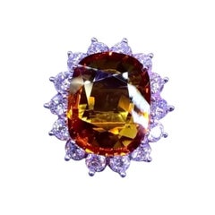 AIG Certified 17.08 Ct Orange Sapphire Diamonds 2.78 Ct 18K Gold Ring
