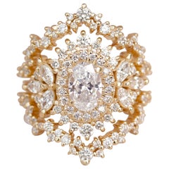 Ovaler Doppel Halo-Diamant-Verlobungsring mit Ring-Garderobenanhänger – „Monaco“