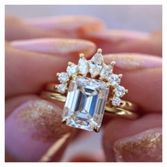 0.70 Emerald Cut Solitaire Diamond Engagement Two Ring Set "Demi" & "Tessa" 