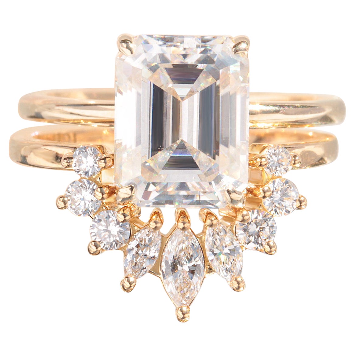 1.0 ct Emerald Cut Solitaire Diamond Engagement Two Ring Set "Demi" & "Tessa" 