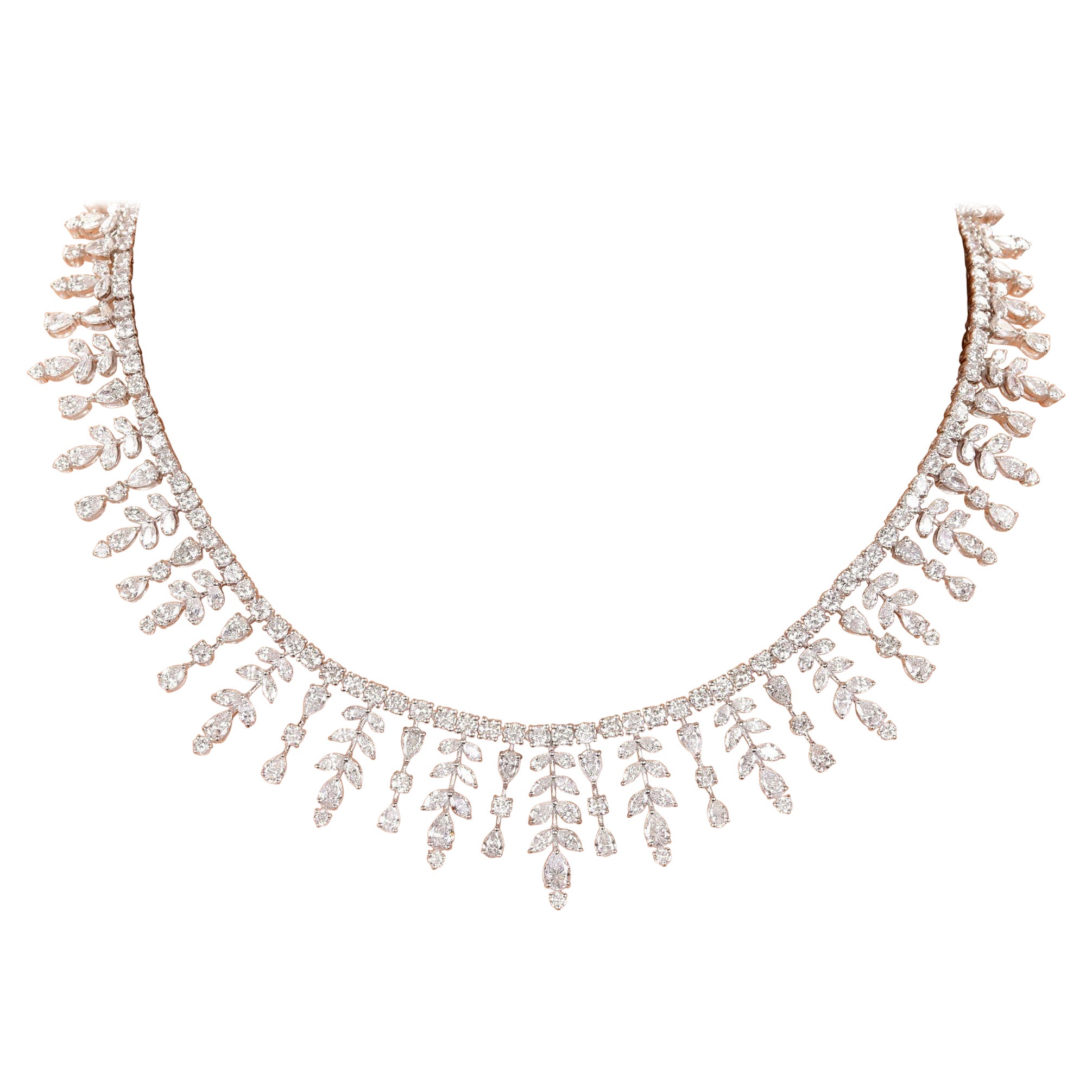 21.01 Carat Diamond Multi Spike Necklace 14 Karat White Gold Handmade Jewelry For Sale