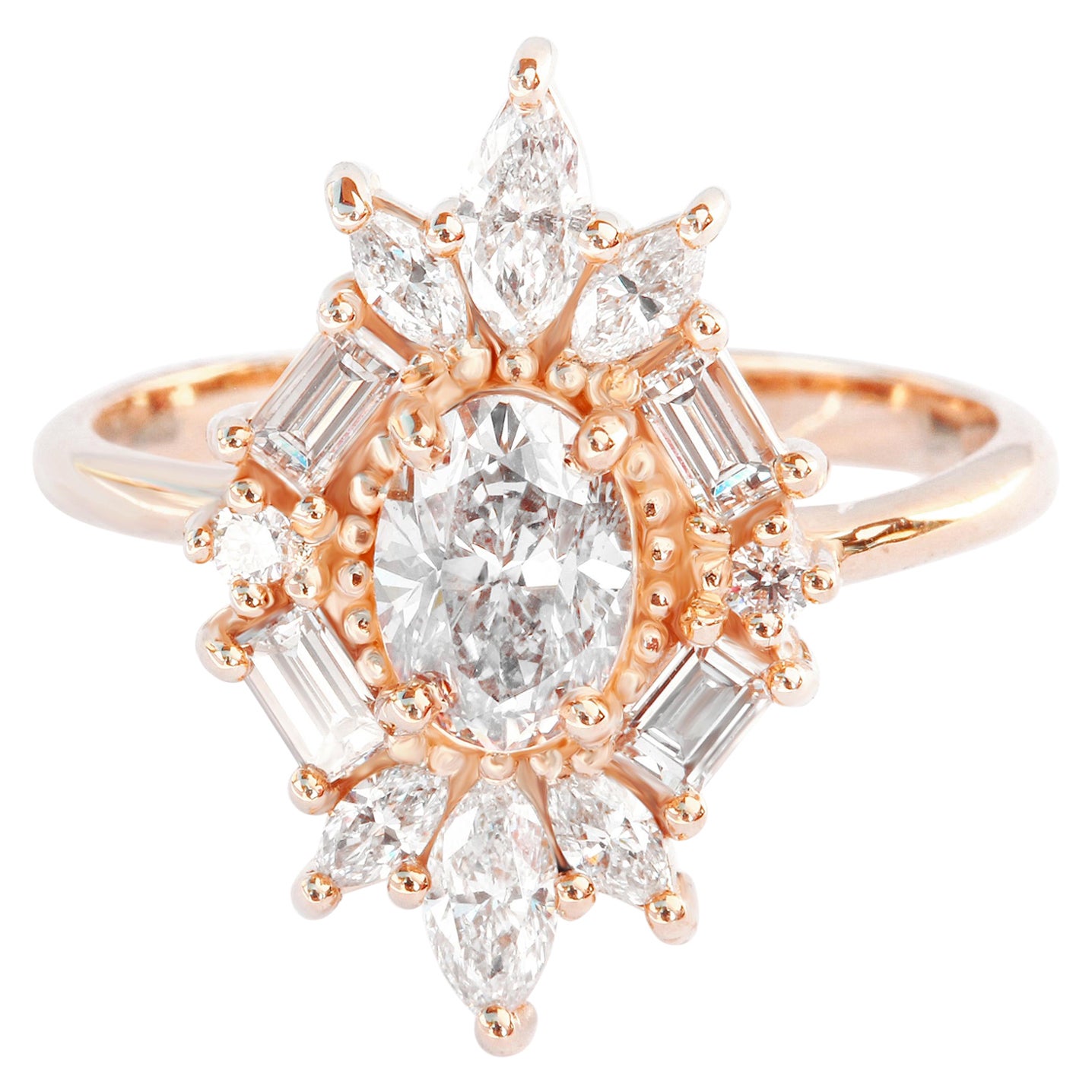 Bague de fiançailles de style victorien avec diamant ovale unique, bague fantaisie The Great Gatsby en vente