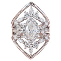 Marquise Moissanite Halo Floral Unique Engagement Five Ring Set "Minimal Lily"