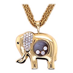 Vintage Chopard Happy Diamonds Elephant 18 Karat Yellow Gold Pendant and Chain