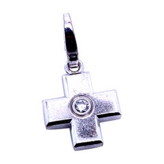 Vintage Cartier Diamond Cross Charm 18 Karat White Gold