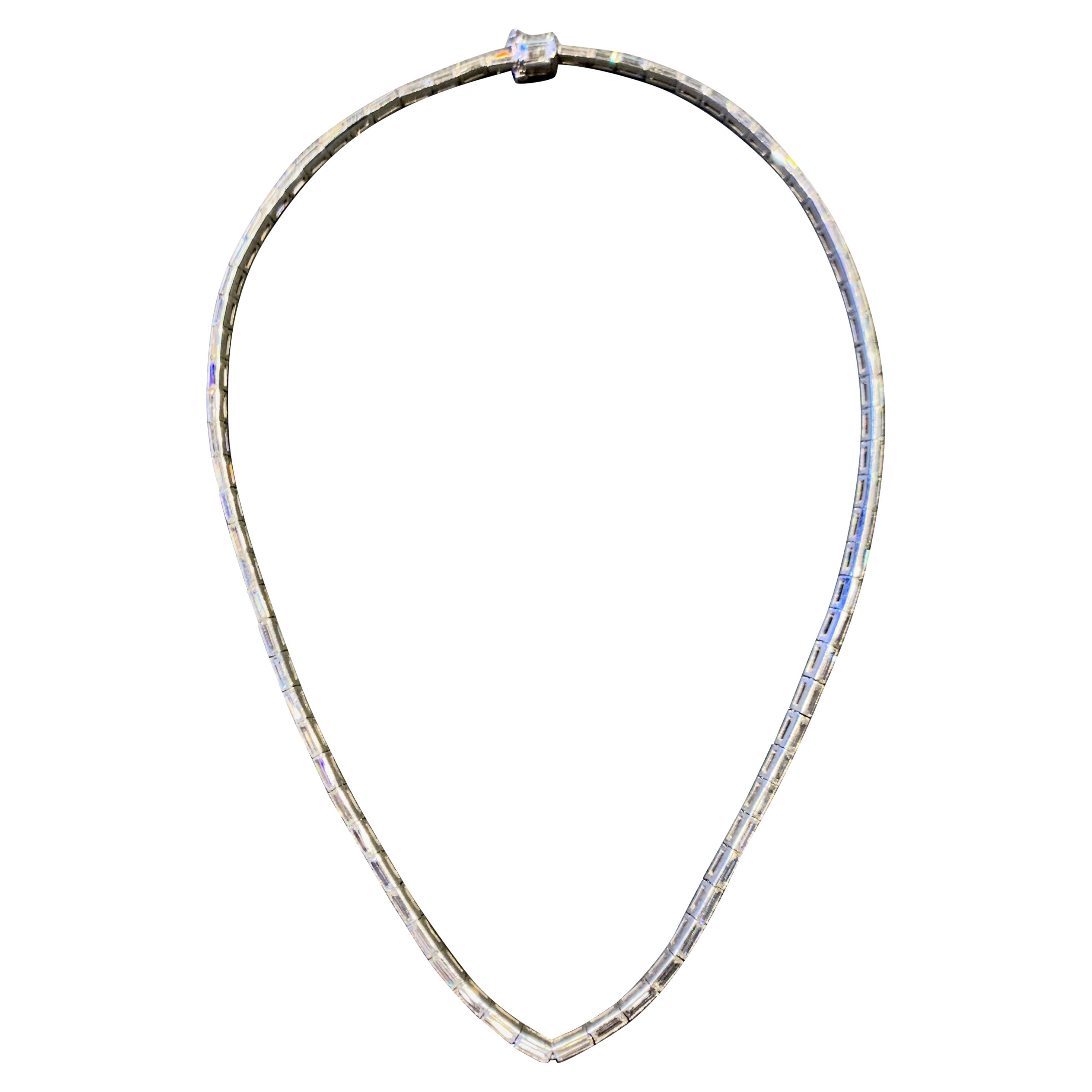 Baguette Cut Diamond Necklace For Sale