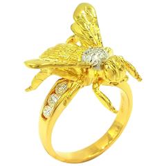 Life Size Gold Bumble Bee Fashion Ring With .50 Carats of Diamonds